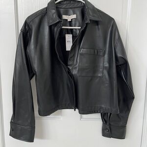 LOFT Black Faux Cropped Leather Jacket NWT